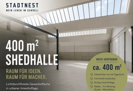 Vielseitige Gewerbefläche mit grosszügiger Shedhalle (340m²) und Büro (70m²) in Basel